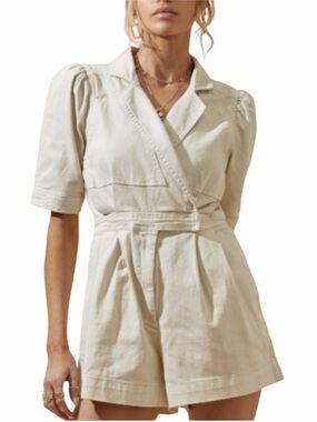 Day + Moon Denim Romper Cream Size Medium